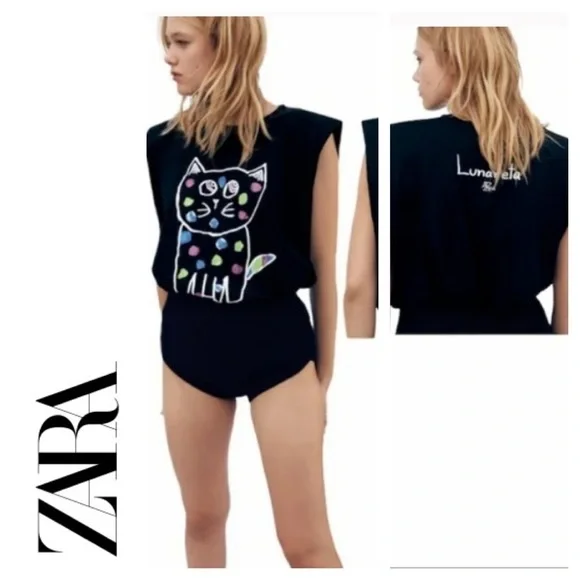 Zara | Tops | Zara Artistic Lunareta Cat Lover Tee Size